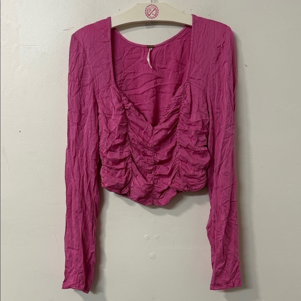 Free People Fuchsia Ruched Blouse
